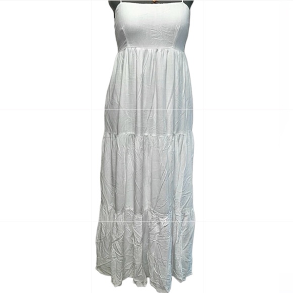 Tiered Boho Maxi Dress Women’s White Flowy Forever21 Goddess Dress Size Large - Picture 2 of 9